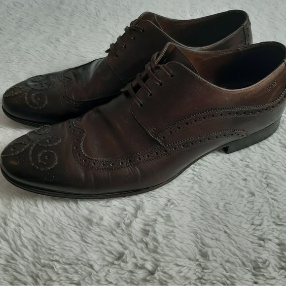 Hugo Boss Wing Tip Oxford Shoes Size 7.5 Brown - Picture 4 of 12